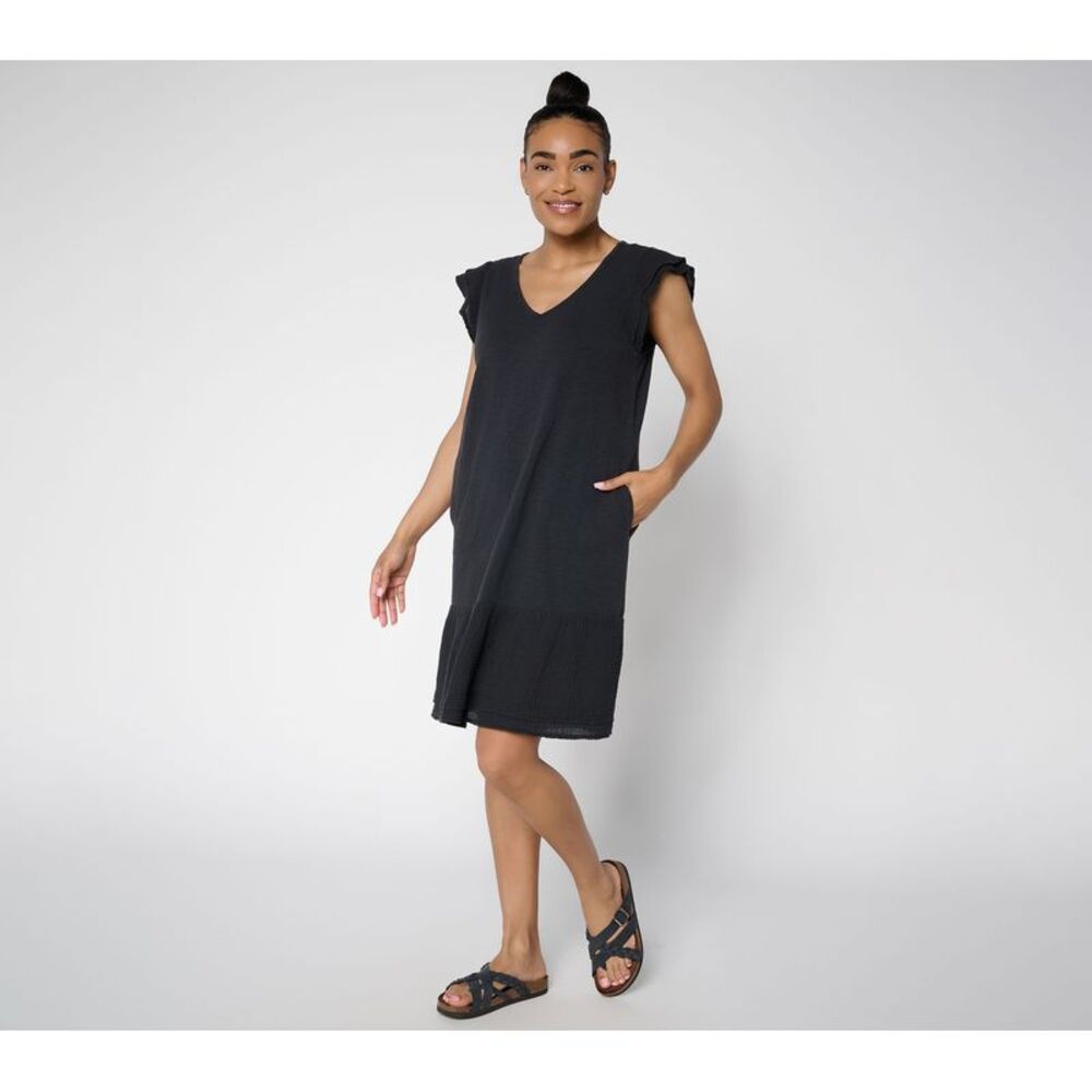 Anybody Women's Plus Sz Dress 2X Cotton Slub Jersey Gauze Mix Black